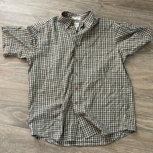 Llbean Christmas plaid shirt green and white wrinkle resistant